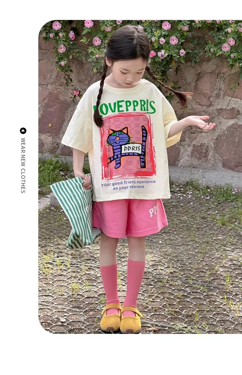 2026 New Children's casual Set Summer fashion girls' sporty short-sleeved shorts summer wear 4-14Years old girls