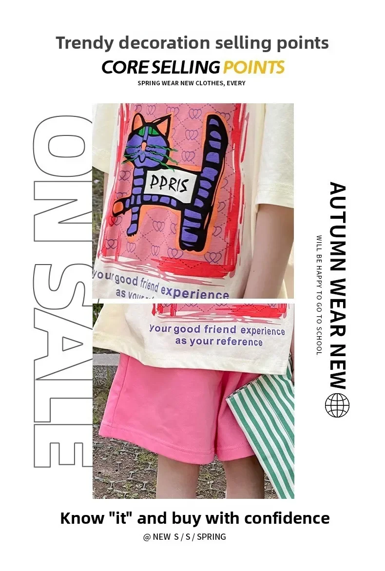 2026 New Children's casual Set Summer fashion girls' sporty short-sleeved shorts summer wear 4-14Years old girls