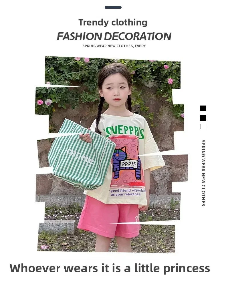 2026 New Children's casual Set Summer fashion girls' sporty short-sleeved shorts summer wear 4-14Years old girls