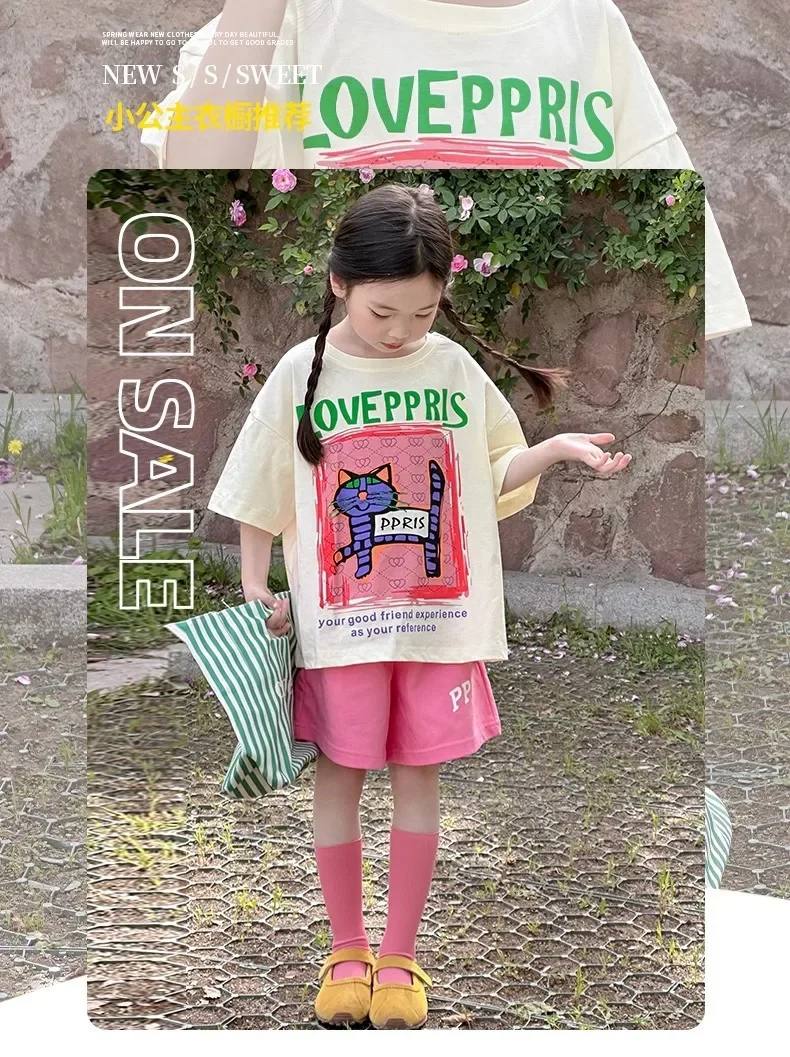 2026 New Children's casual Set Summer fashion girls' sporty short-sleeved shorts summer wear 4-14Years old girls