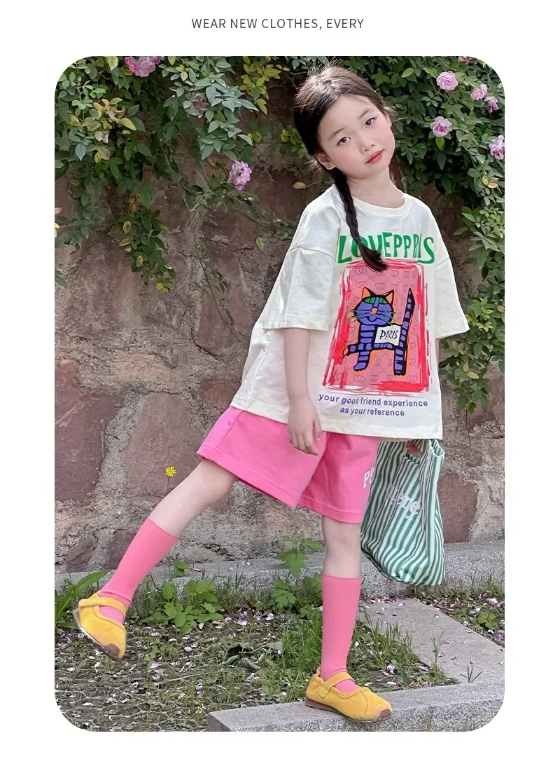 2026 New Children's casual Set Summer fashion girls' sporty short-sleeved shorts summer wear 4-14Years old girls
