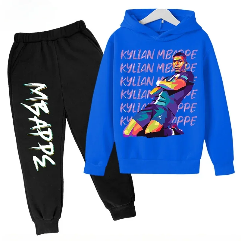 2026 Autumn Mbappé Printed Children's Hoodie Suit Sweatshirt Pants Two-piece Suit Boys and Girls Outdoor Sportswear Baby Clothes