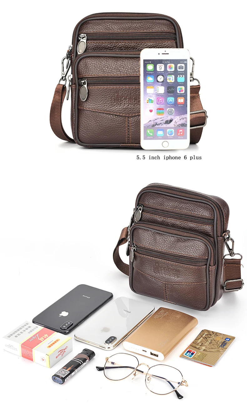 Men's Genuine Leather Crossbody Bag High Quality Zipper Pocket Retro Business Messenger Bag for Men