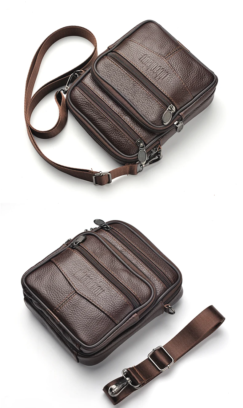 Men's Genuine Leather Crossbody Bag High Quality Zipper Pocket Retro Business Messenger Bag for Men