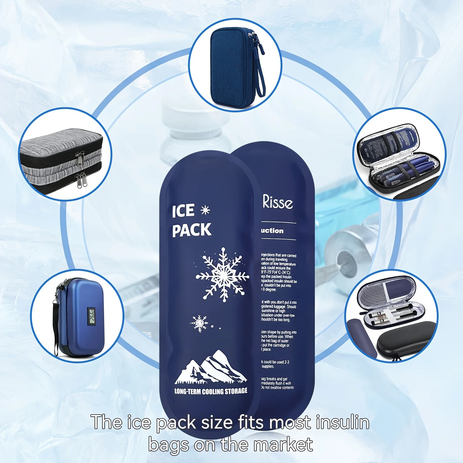 1/6pcs Portable Cooling Ice Bags with Insulin Container Gel Ice Bag Travel Set for Diabetic Outdoor Use Ice Cooler Pack Storage