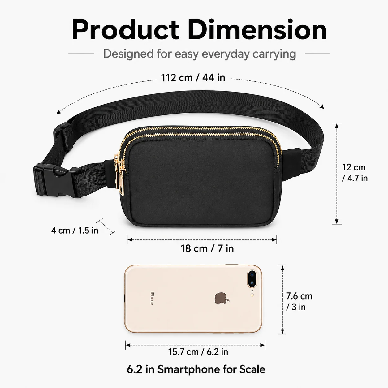 Outdoor Double Zipper Waist Bag Hiking Crossbody Travel Fanny Pack Adjustable Waterproof Small Bag
