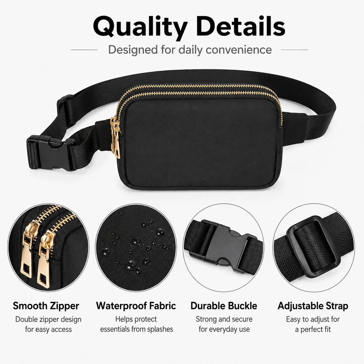 Outdoor Double Zipper Waist Bag Hiking Crossbody Travel Fanny Pack Adjustable Waterproof Small Bag