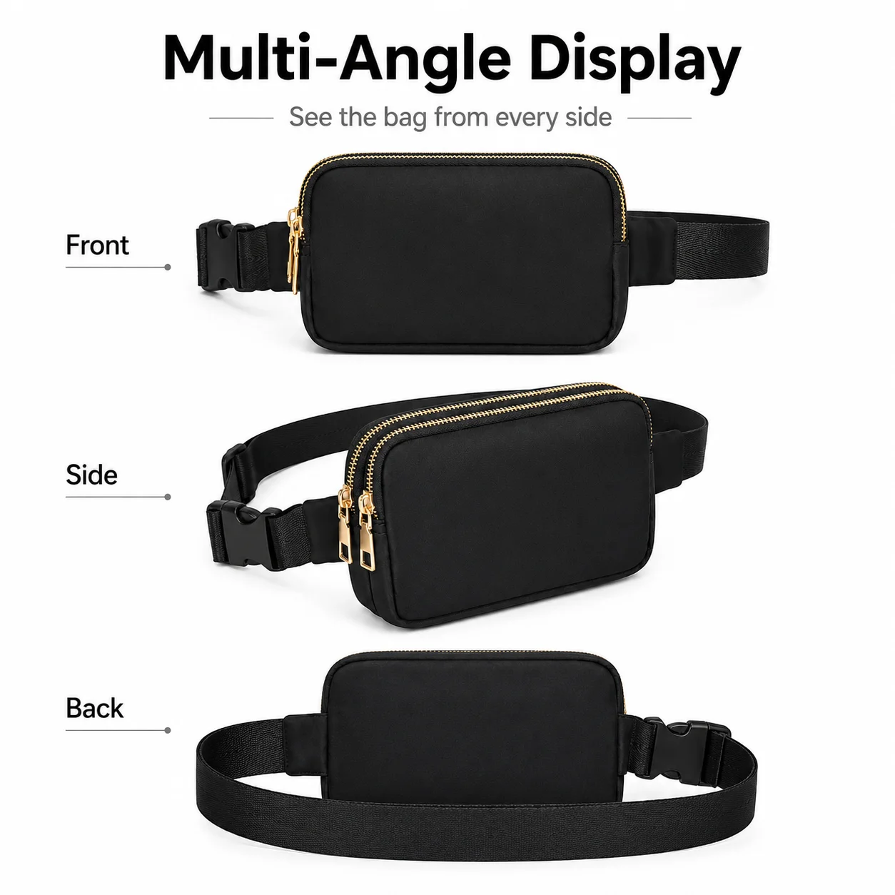 Outdoor Double Zipper Waist Bag Hiking Crossbody Travel Fanny Pack Adjustable Waterproof Small Bag