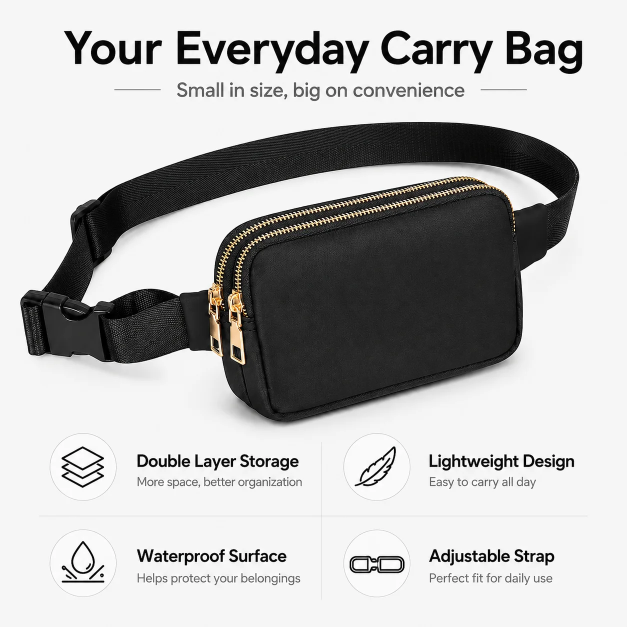Outdoor Double Zipper Waist Bag Hiking Crossbody Travel Fanny Pack Adjustable Waterproof Small Bag