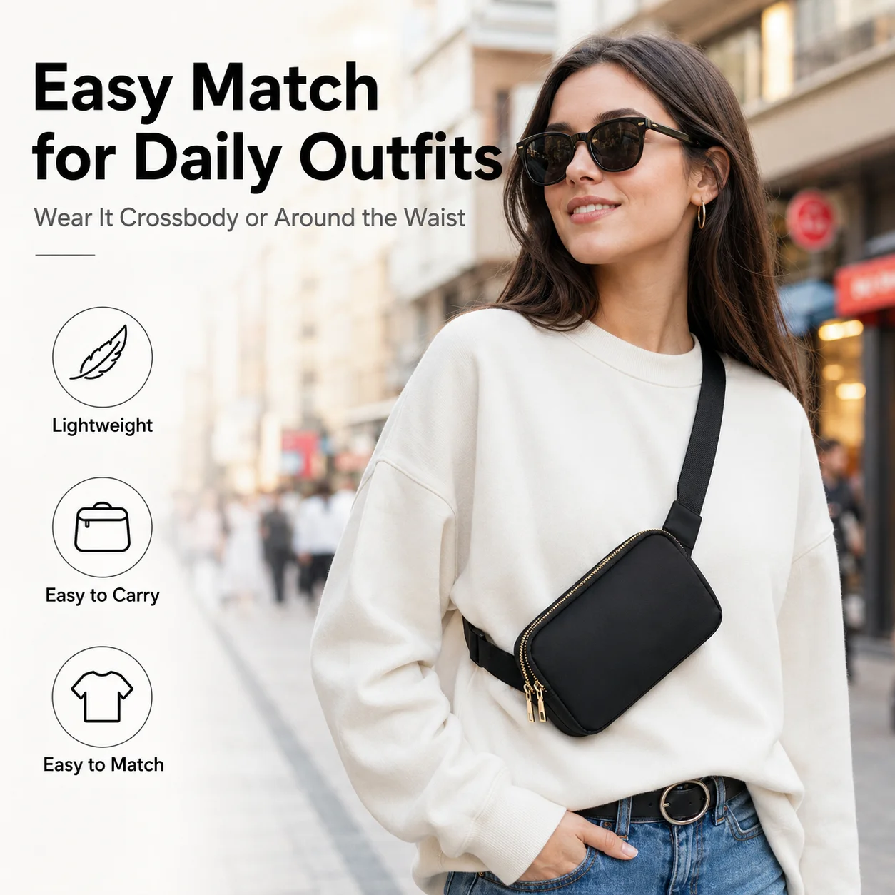 Outdoor Double Zipper Waist Bag Hiking Crossbody Travel Fanny Pack Adjustable Waterproof Small Bag