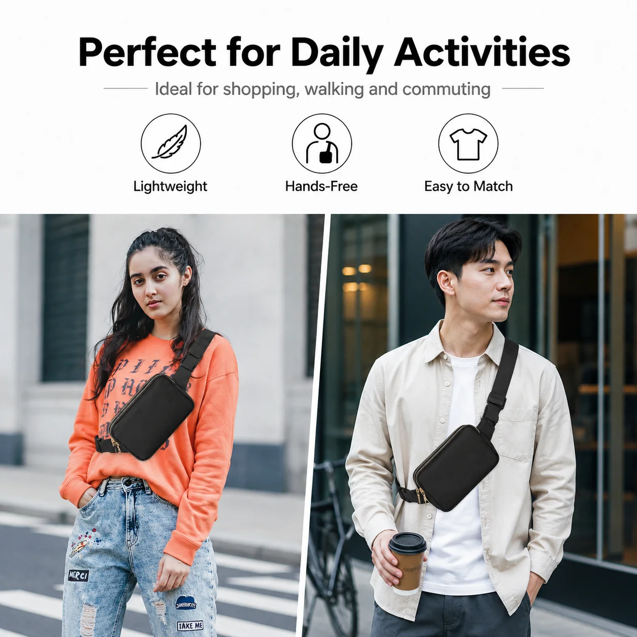 Outdoor Double Zipper Waist Bag Hiking Crossbody Travel Fanny Pack Adjustable Waterproof Small Bag