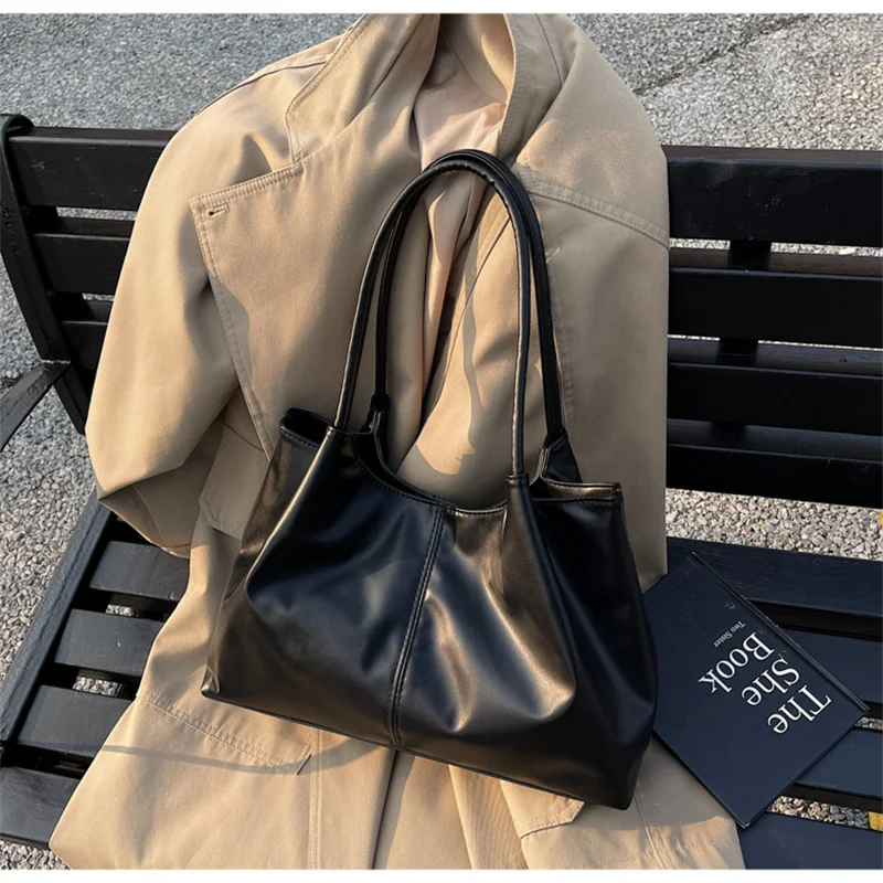 Fashion Women's Bag Large Capacity Tote Daily Commute Women's Shoulder Bag Black Soft PU Leather Handbag Shopping
