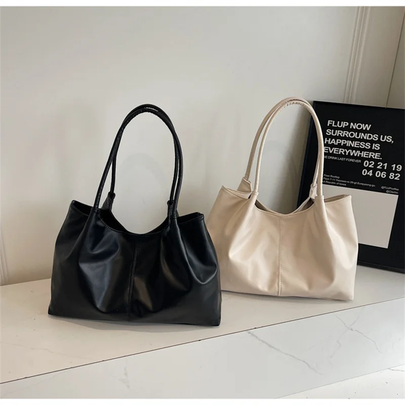 Fashion Women's Bag Large Capacity Tote Daily Commute Women's Shoulder Bag Black Soft PU Leather Handbag Shopping