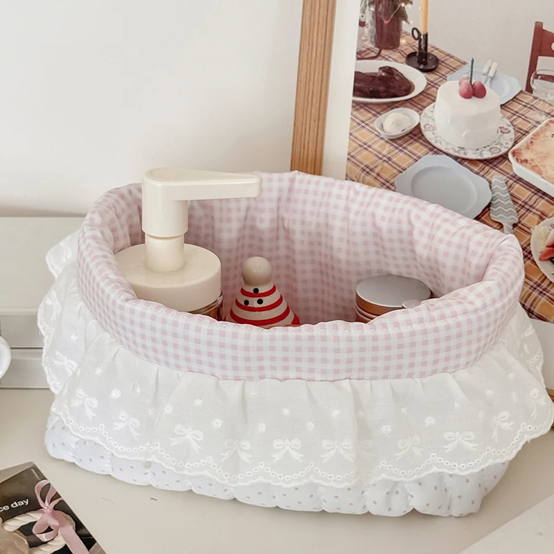 Korean Dot Lace Makeup Bag Case Fashion Travel Cosmetic Case for Girls Large Capacity Cosmetics Storage Brush Organizer Case