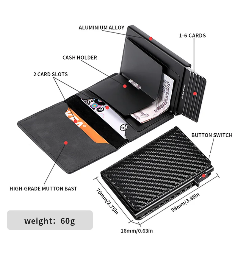 RFID Blocking Metal Aluminum ID Card Holder Fashion Business Pop-Up Purse Men's Women's Multi-Function Designer Bank Card Wallet