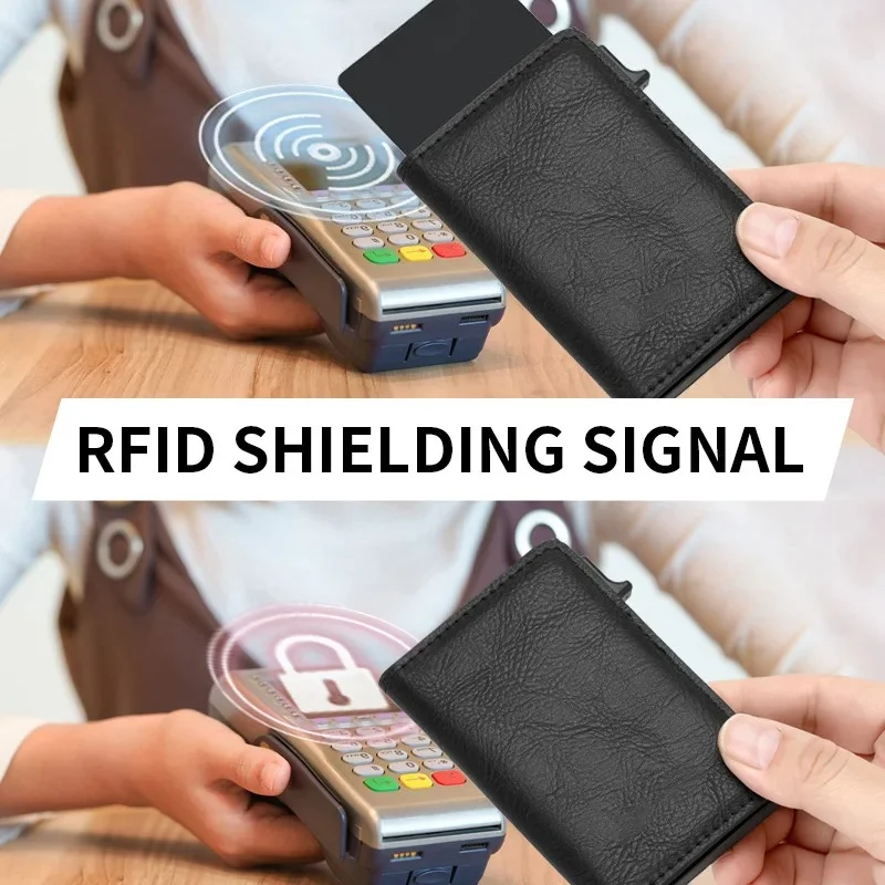 RFID Blocking Metal Aluminum ID Card Holder Fashion Business Pop-Up Purse Men's Women's Multi-Function Designer Bank Card Wallet