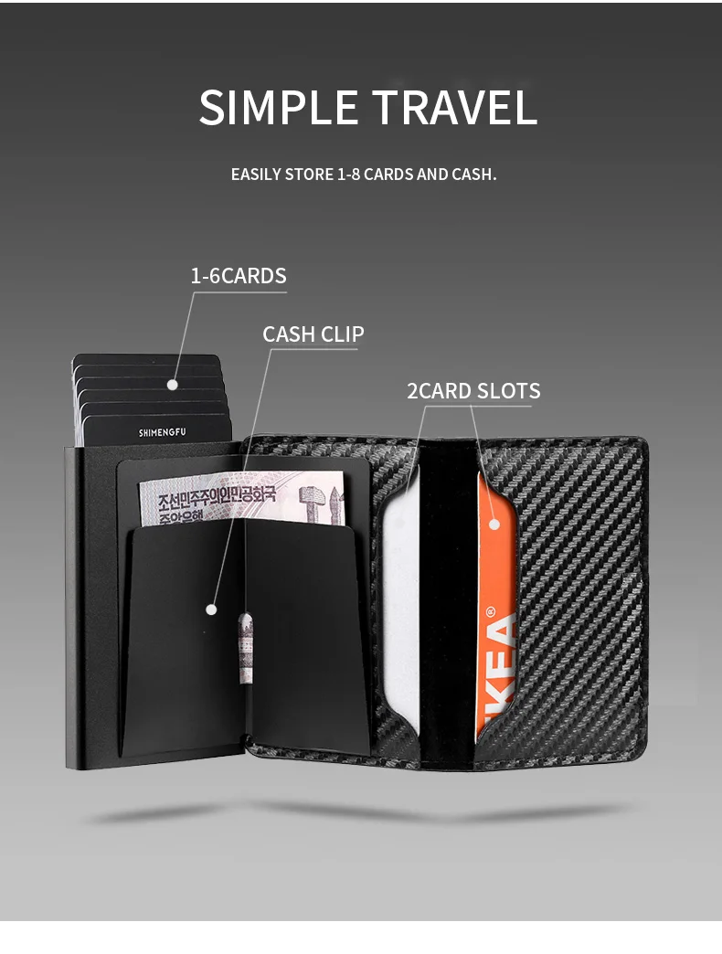RFID Blocking Metal Aluminum ID Card Holder Fashion Business Pop-Up Purse Men's Women's Multi-Function Designer Bank Card Wallet