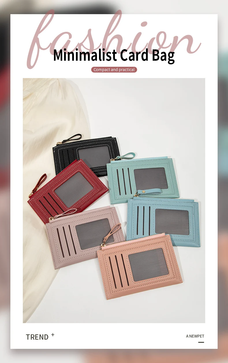 Minimalist Ultra-Thin Coin Wallet Fashionable and Portable PU Leather Wallet Multifunctional Credit Card Clip Zipper Card Holder