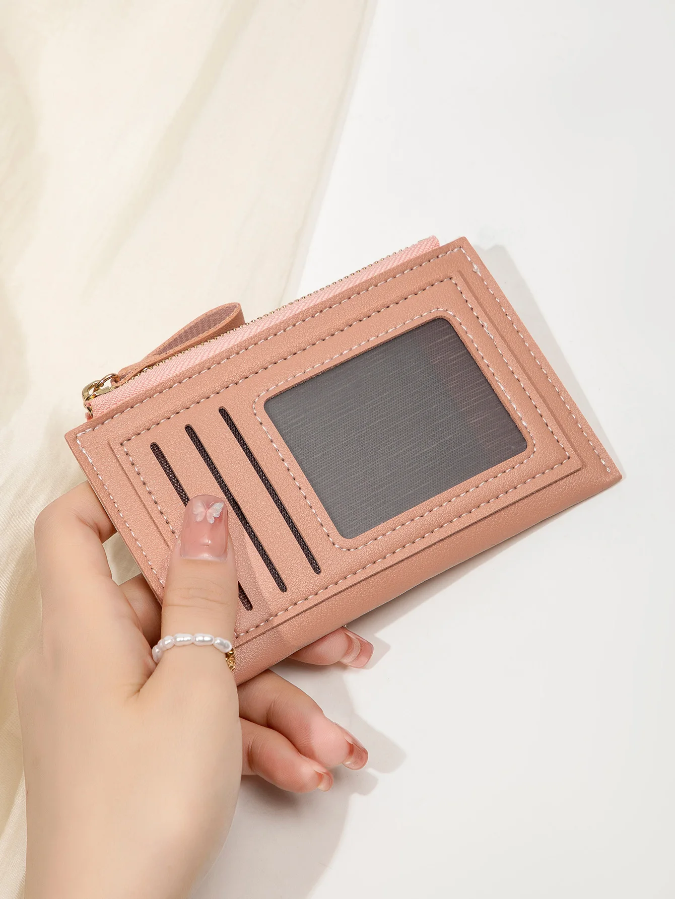 Minimalist Ultra-Thin Coin Wallet Fashionable and Portable PU Leather Wallet Multifunctional Credit Card Clip Zipper Card Holder