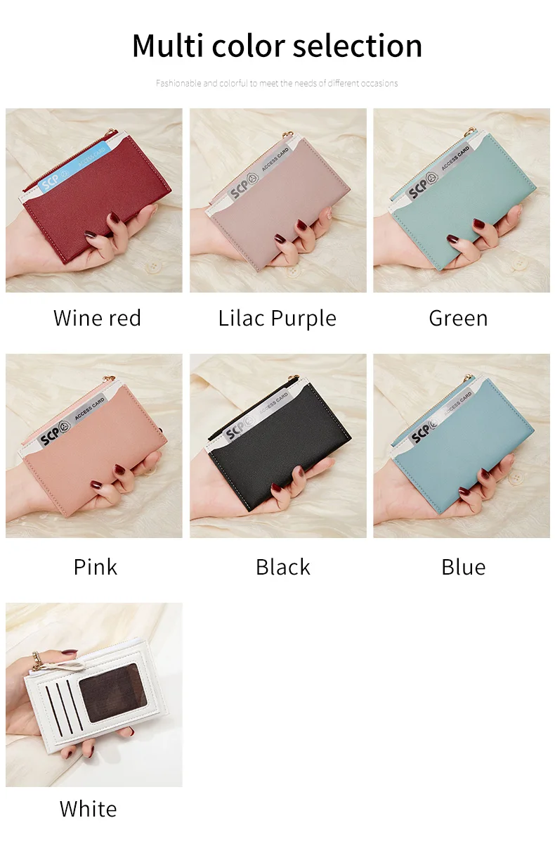 Minimalist Ultra-Thin Coin Wallet Fashionable and Portable PU Leather Wallet Multifunctional Credit Card Clip Zipper Card Holder