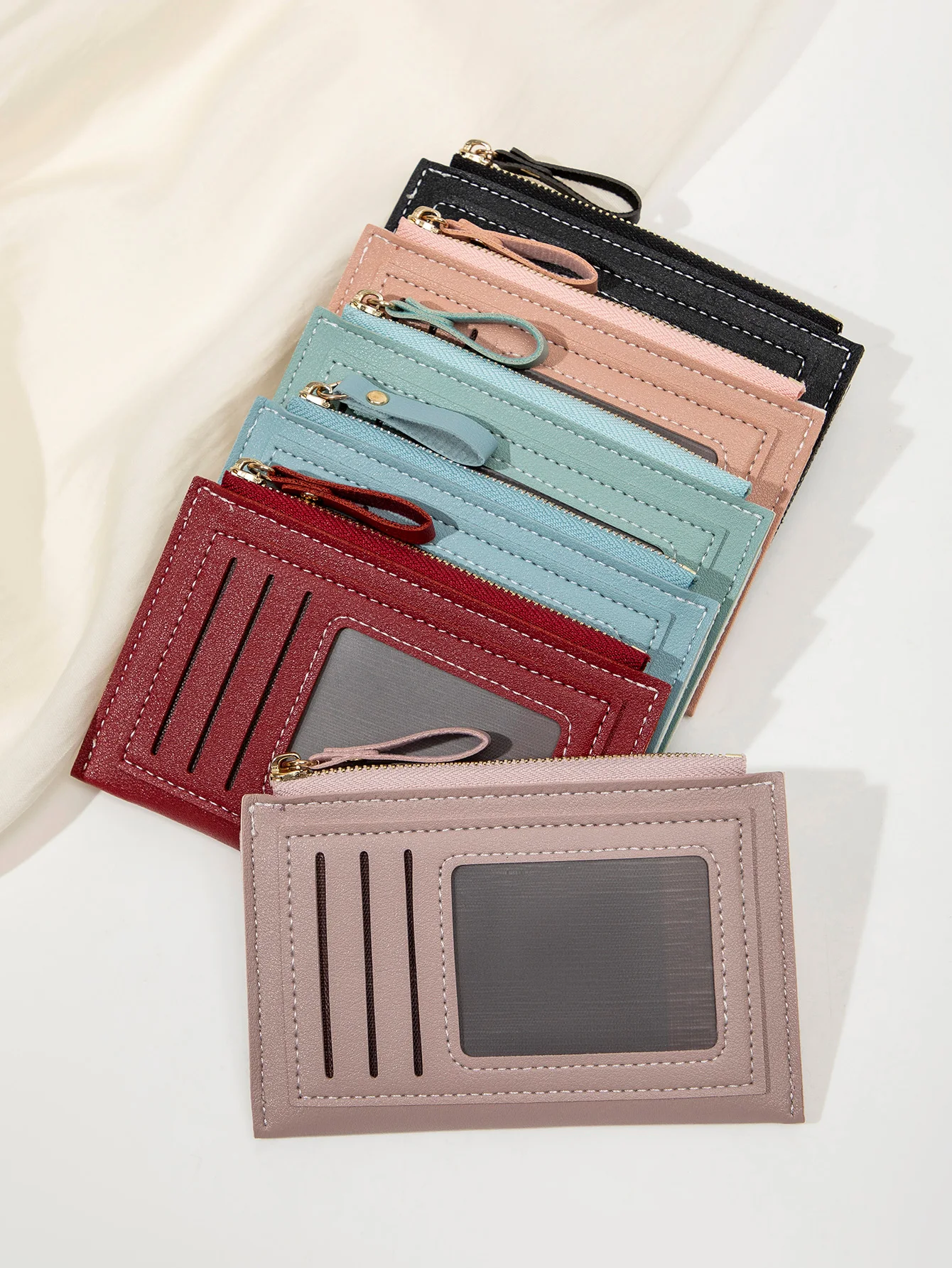 Minimalist Ultra-Thin Coin Wallet Fashionable and Portable PU Leather Wallet Multifunctional Credit Card Clip Zipper Card Holder