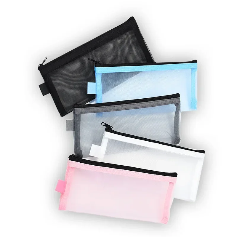 Cosmetic Bag Travel Wash Storage Bag Mesh Pen Bag Portable Zipper Receipt Storage Bag Makeup Pouch