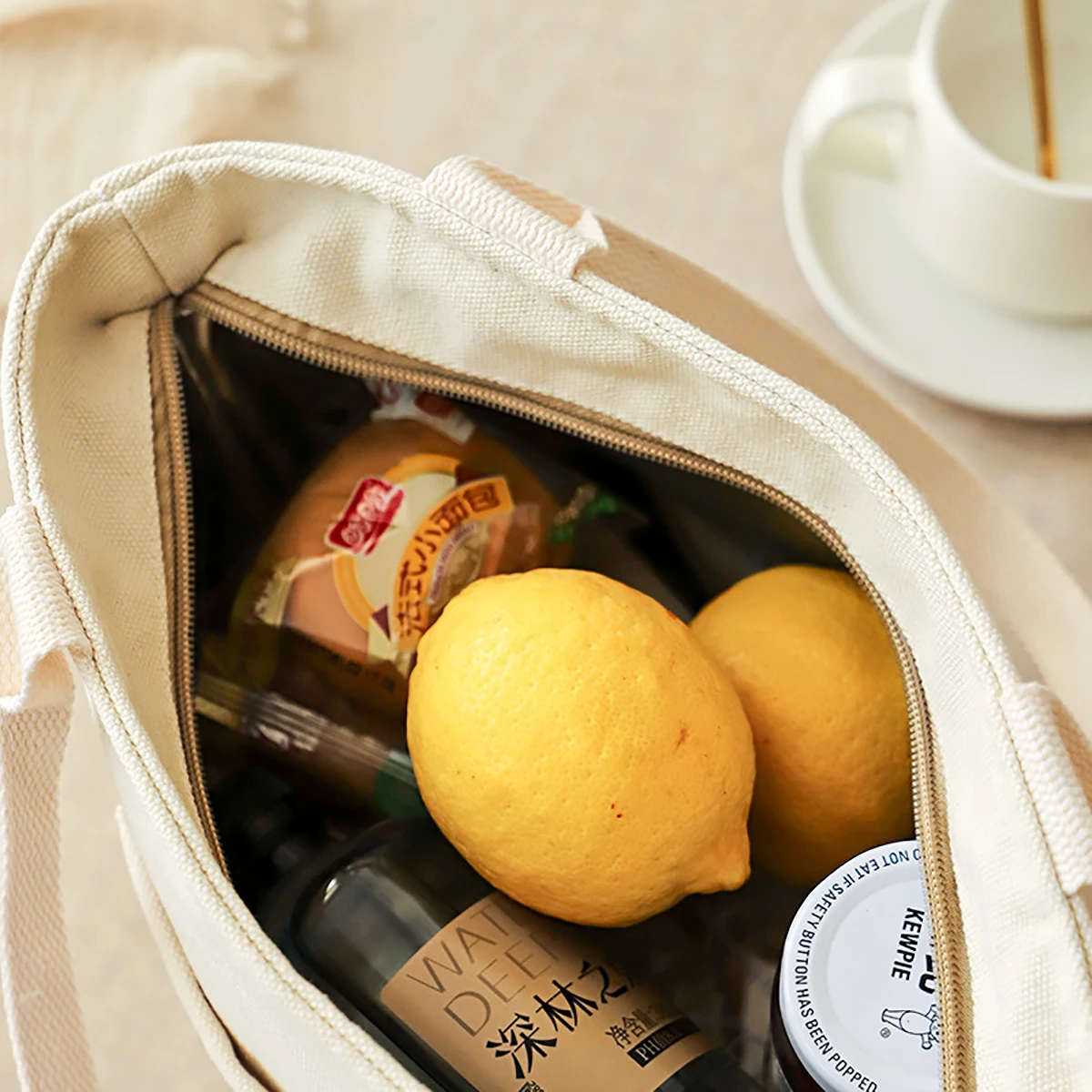 Versatile Canvas Insulated Lunch Bag with Zipper - Portable Storage Tote for Travel & Picnics, Easy-Clean Square Organizer