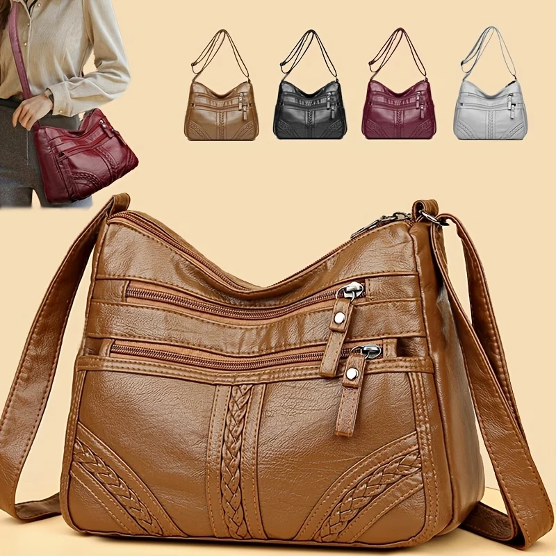 Stylish Multi-color Quilted Crossbody Bag, Women's Soft Leather Shoulder Purse with Adjustable Strap, Ideal for Everyday
