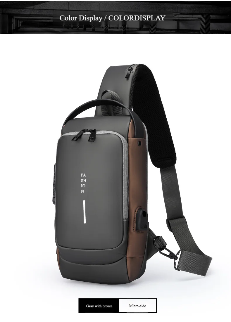 Men's Anti-Theft Chest Bag with Password Lock & USB Port Waterproof Crossbody Sling Backpack for Travel Work Cycling