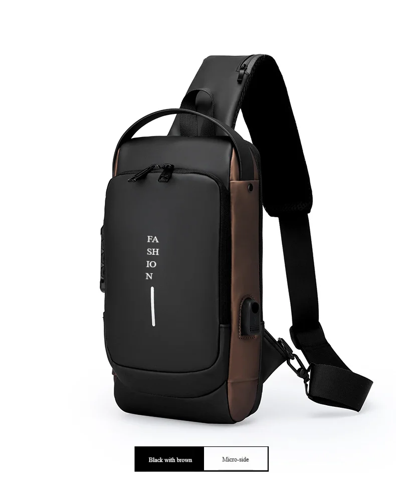 Men's Anti-Theft Chest Bag with Password Lock & USB Port Waterproof Crossbody Sling Backpack for Travel Work Cycling