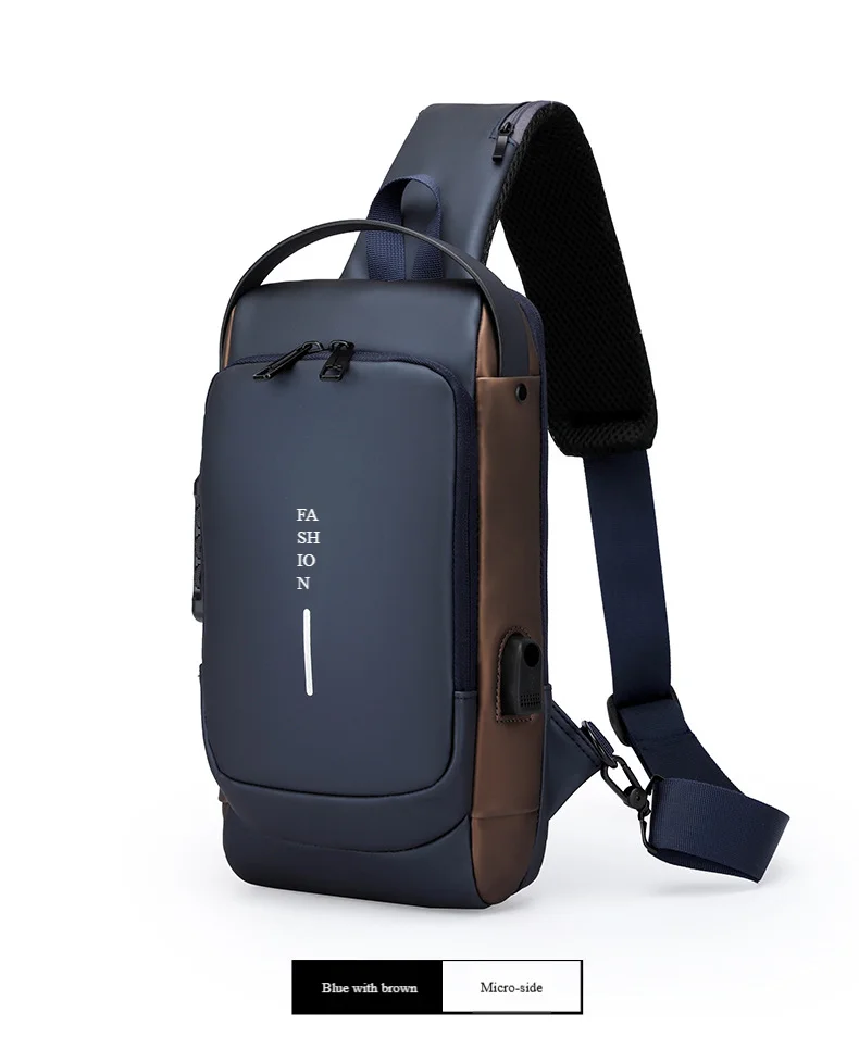 Men's Anti-Theft Chest Bag with Password Lock & USB Port Waterproof Crossbody Sling Backpack for Travel Work Cycling
