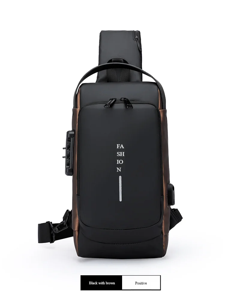 Men's Anti-Theft Chest Bag with Password Lock & USB Port Waterproof Crossbody Sling Backpack for Travel Work Cycling