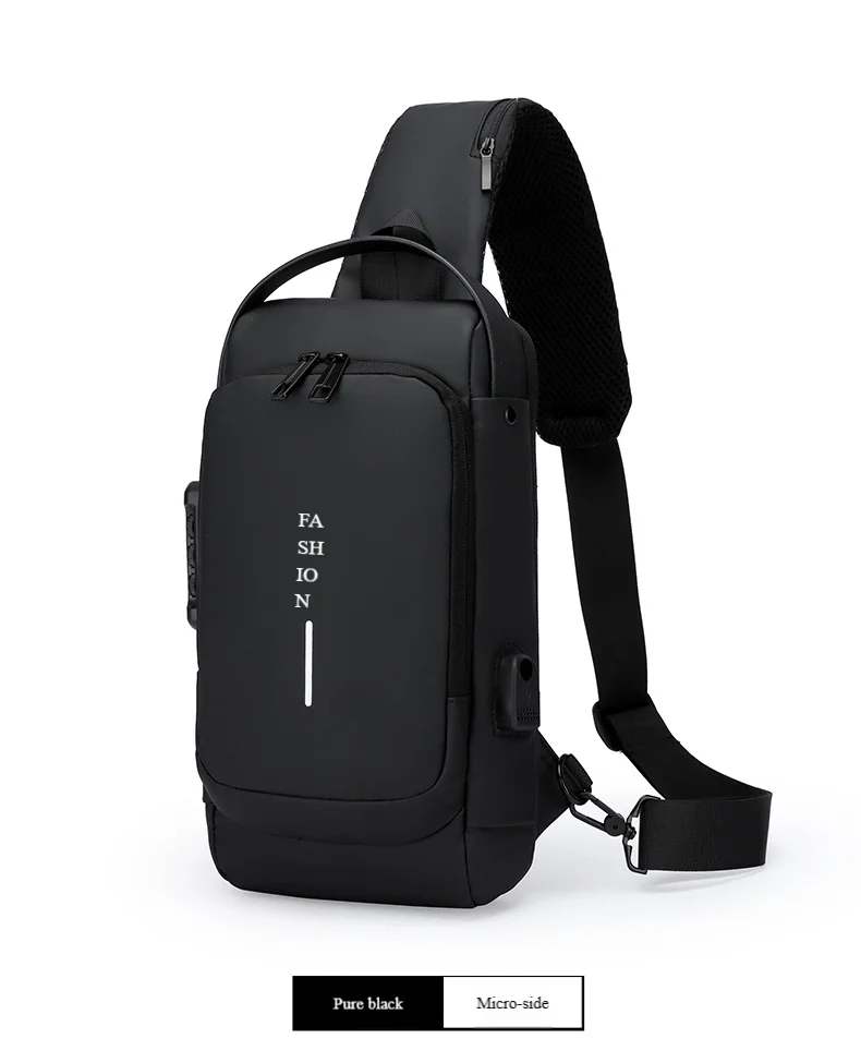 Men's Anti-Theft Chest Bag with Password Lock & USB Port Waterproof Crossbody Sling Backpack for Travel Work Cycling
