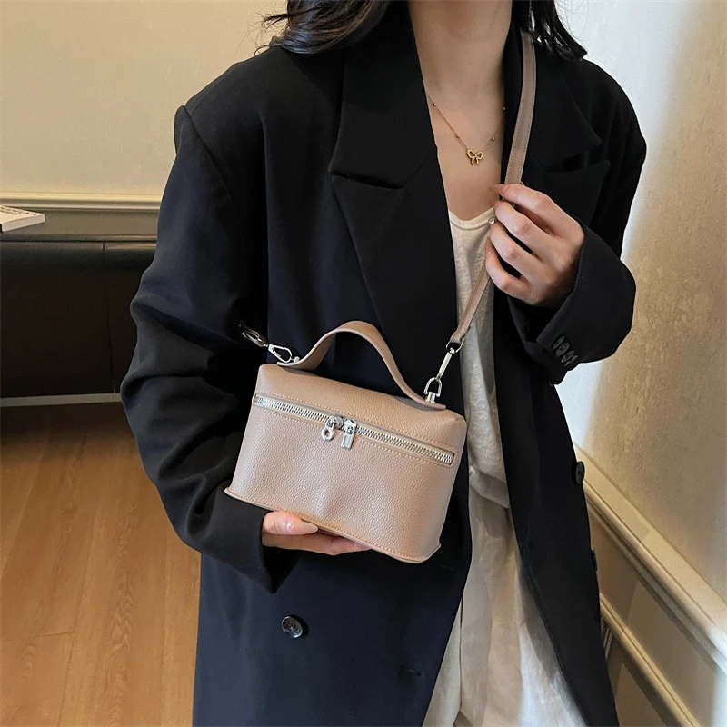 Fashionable Light Luxury Solid Color Box Bag Litchi Pattern Portable Carrying Crossbody Bag Daily Commuting Versatile Square Bag