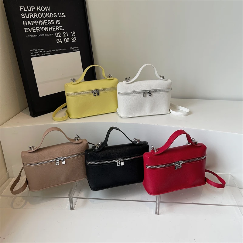 Fashionable Light Luxury Solid Color Box Bag Litchi Pattern Portable Carrying Crossbody Bag Daily Commuting Versatile Square Bag