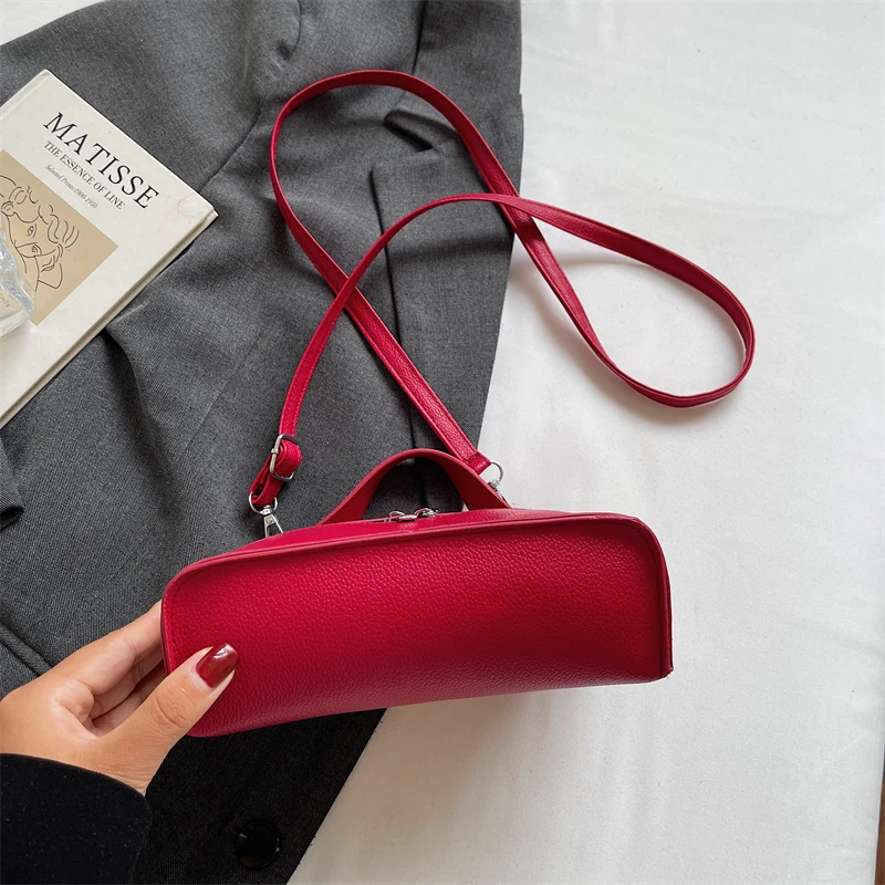 Fashionable Light Luxury Solid Color Box Bag Litchi Pattern Portable Carrying Crossbody Bag Daily Commuting Versatile Square Bag