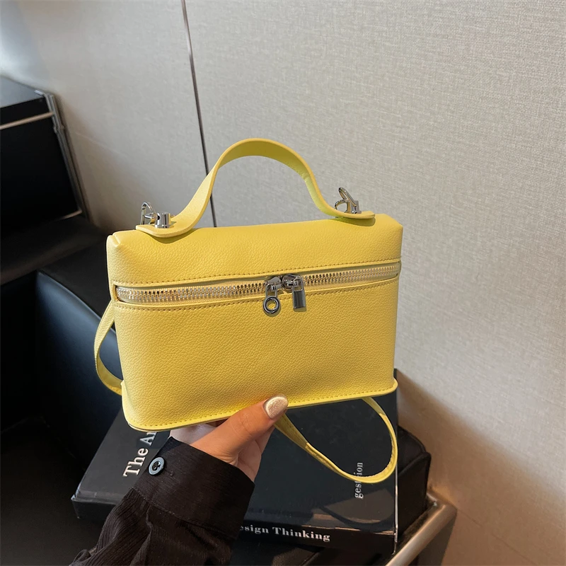 Fashionable Light Luxury Solid Color Box Bag Litchi Pattern Portable Carrying Crossbody Bag Daily Commuting Versatile Square Bag