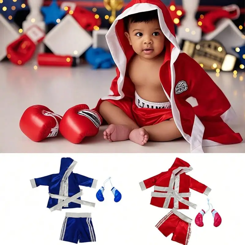 Newborn Photography Outfit Baby Boxing Robe Set Gloves Shorts Props Champion Costume