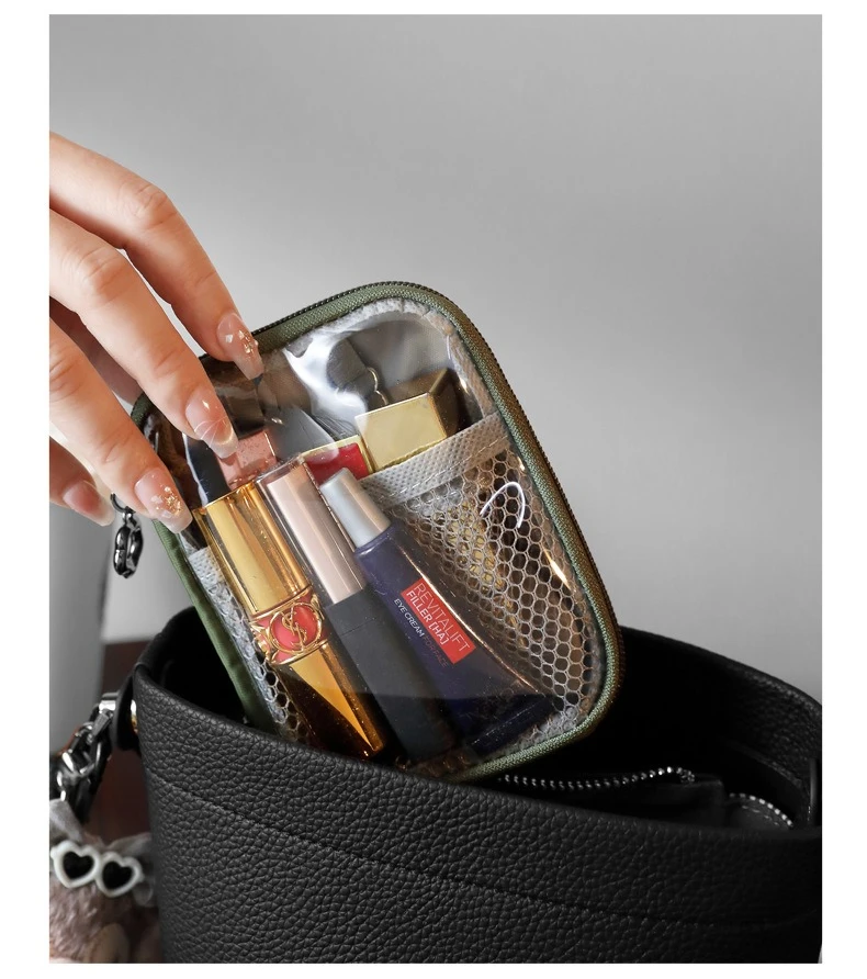 Portable Lipstick Pouch Transparent Touch-Up Cosmetic Pouch Cosmetic Organizer Travel Bluetooth Headphone Charging Cable Pouch