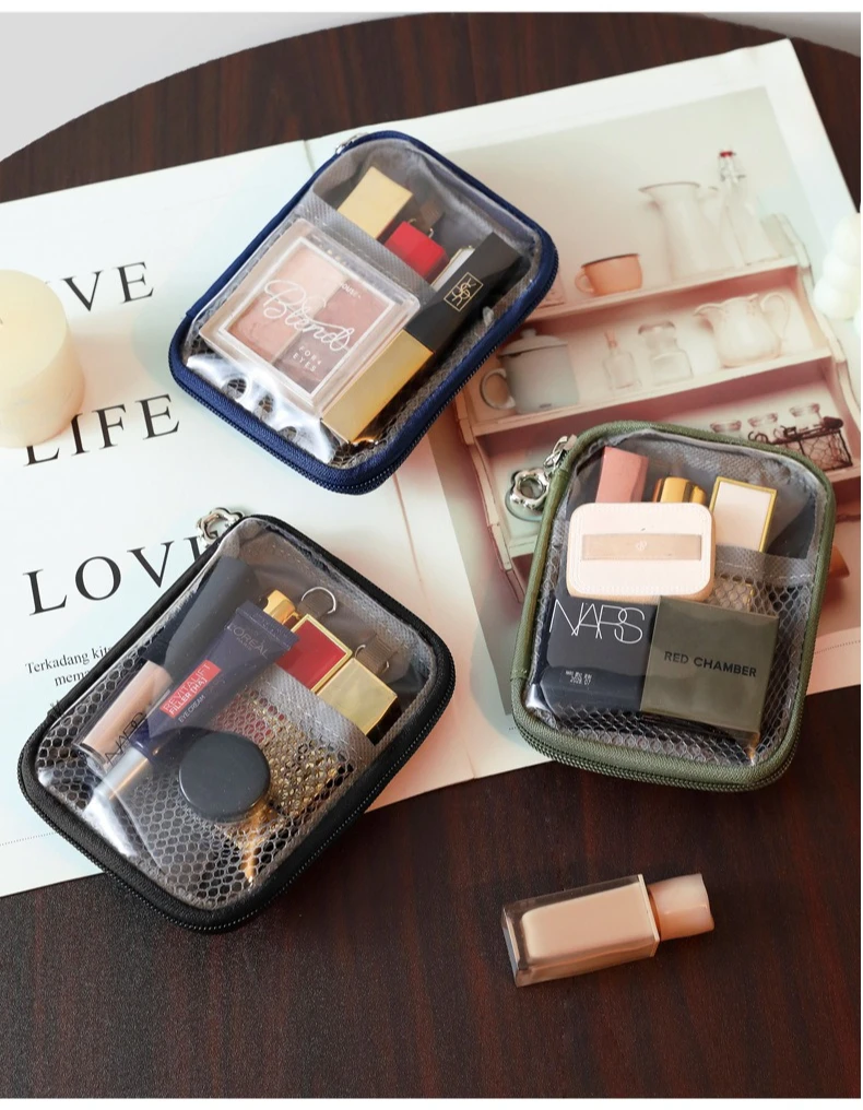Portable Lipstick Pouch Transparent Touch-Up Cosmetic Pouch Cosmetic Organizer Travel Bluetooth Headphone Charging Cable Pouch