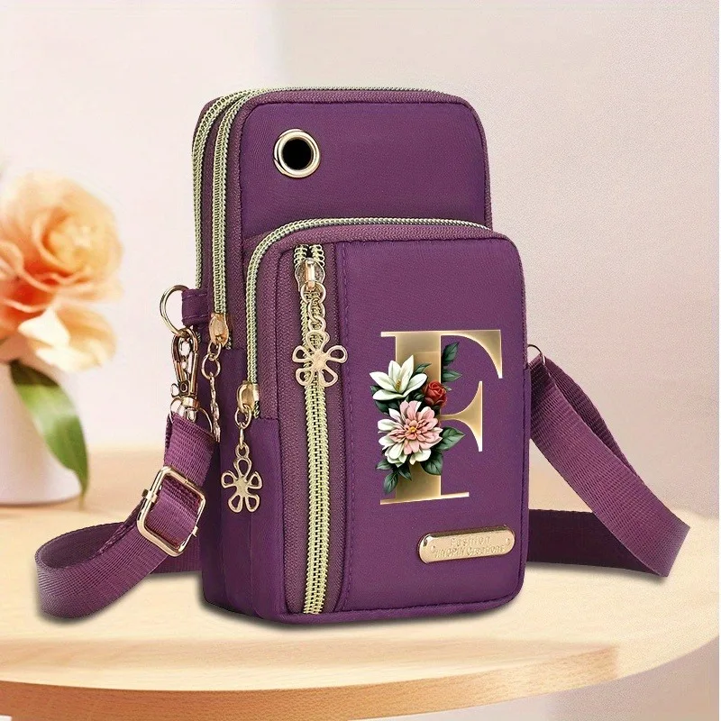 Floral Alphabet Z Printed Fashionable Casual Single-Shoulder Crossbody Bag, New Design Nylon Single-Shoulder Bag for Women