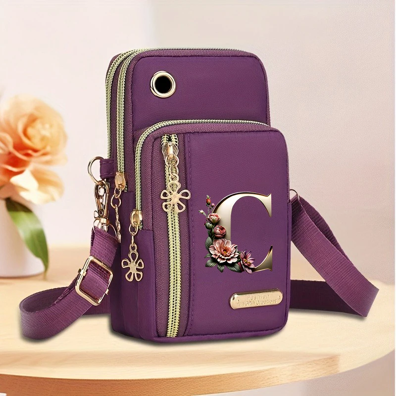 Floral Alphabet Z Printed Fashionable Casual Single-Shoulder Crossbody Bag, New Design Nylon Single-Shoulder Bag for Women