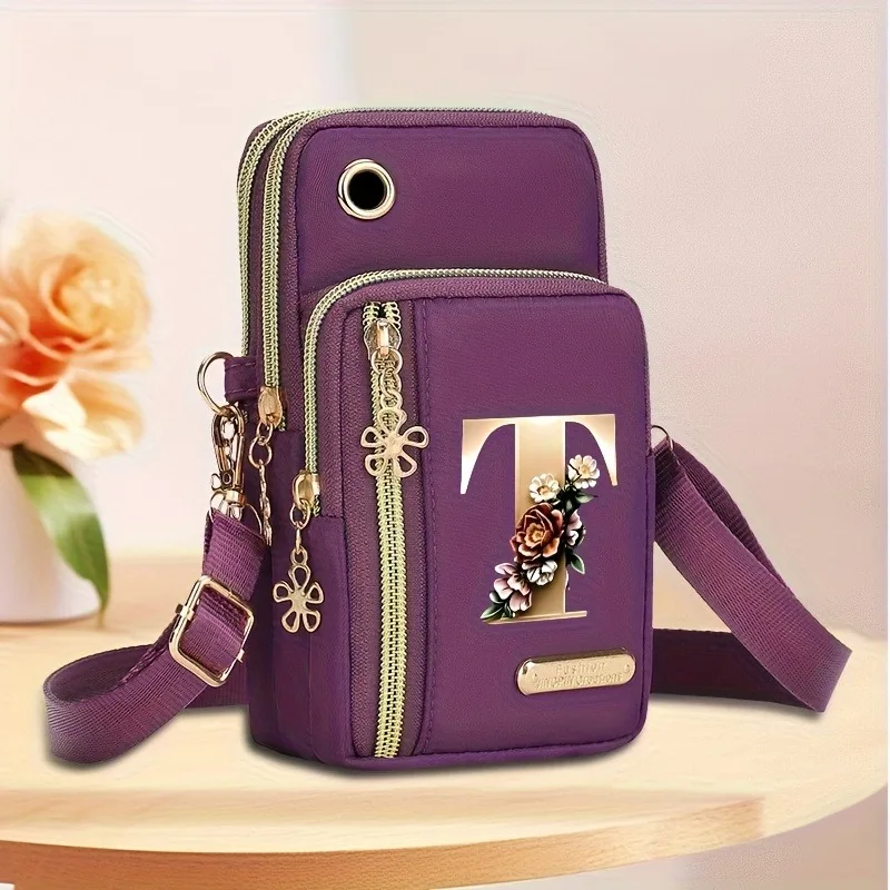 Floral Alphabet Z Printed Fashionable Casual Single-Shoulder Crossbody Bag, New Design Nylon Single-Shoulder Bag for Women