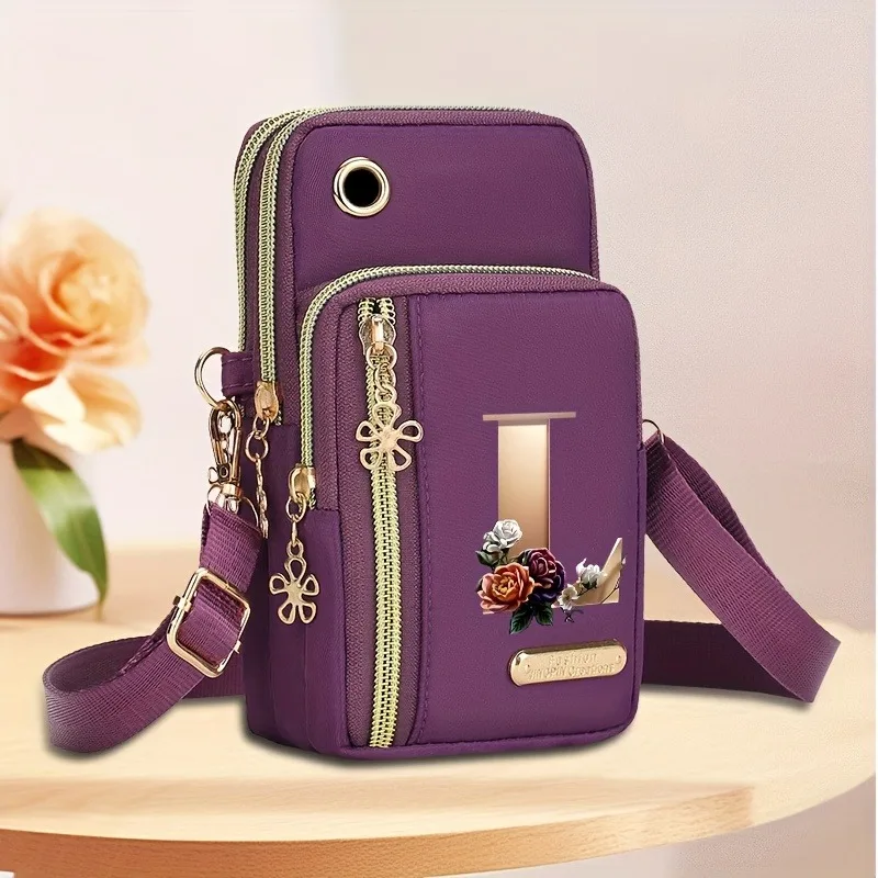 Floral Alphabet Z Printed Fashionable Casual Single-Shoulder Crossbody Bag, New Design Nylon Single-Shoulder Bag for Women