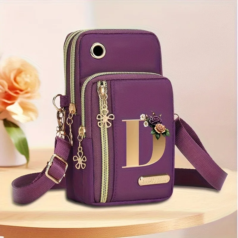 Floral Alphabet Z Printed Fashionable Casual Single-Shoulder Crossbody Bag, New Design Nylon Single-Shoulder Bag for Women