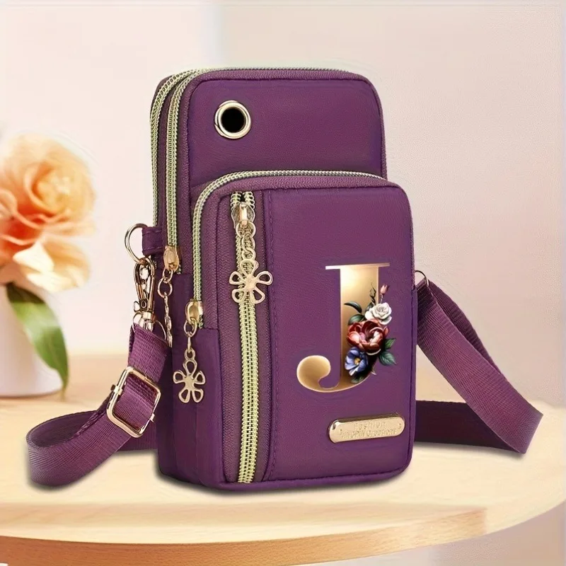 Floral Alphabet Z Printed Fashionable Casual Single-Shoulder Crossbody Bag, New Design Nylon Single-Shoulder Bag for Women