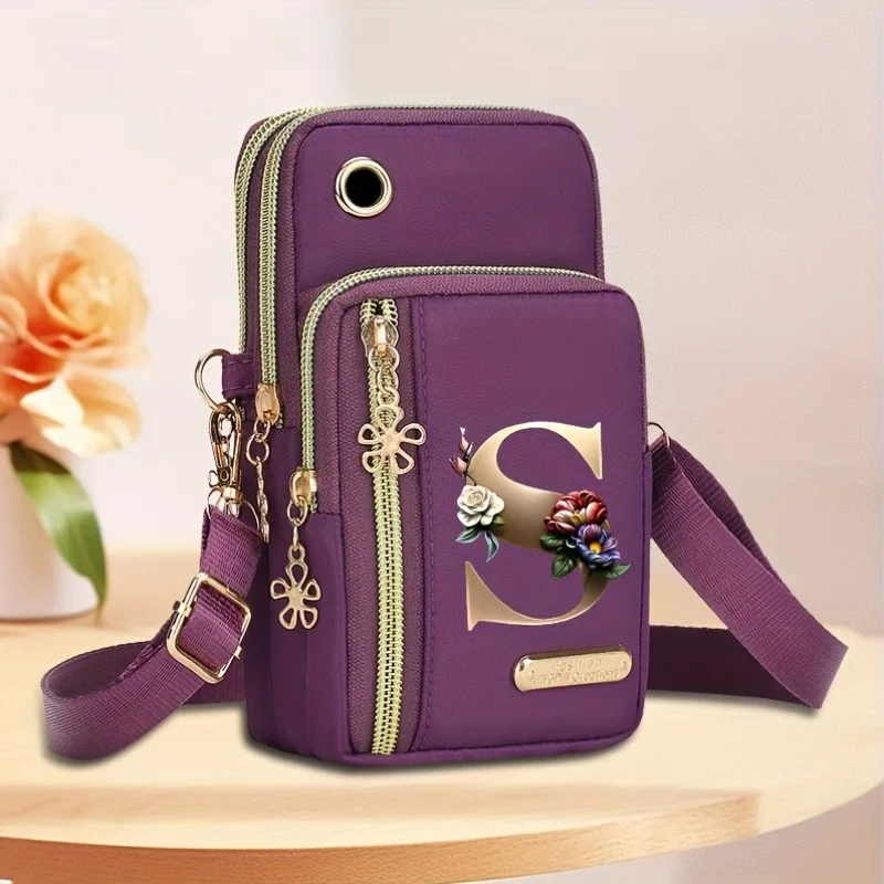 Floral Alphabet Z Printed Fashionable Casual Single-Shoulder Crossbody Bag, New Design Nylon Single-Shoulder Bag for Women