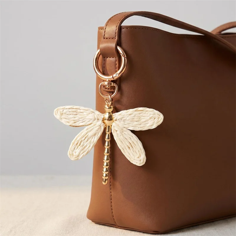 Colorful Woven Dragonfly Keychain Pendant Bohemian Style Pendant Hand-Woven Keychain Accessory Beach Bag Charm