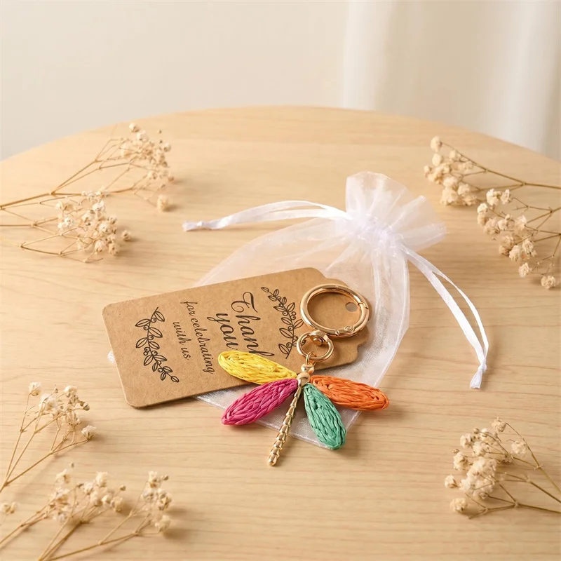 Colorful Woven Dragonfly Keychain Pendant Bohemian Style Pendant Hand-Woven Keychain Accessory Beach Bag Charm