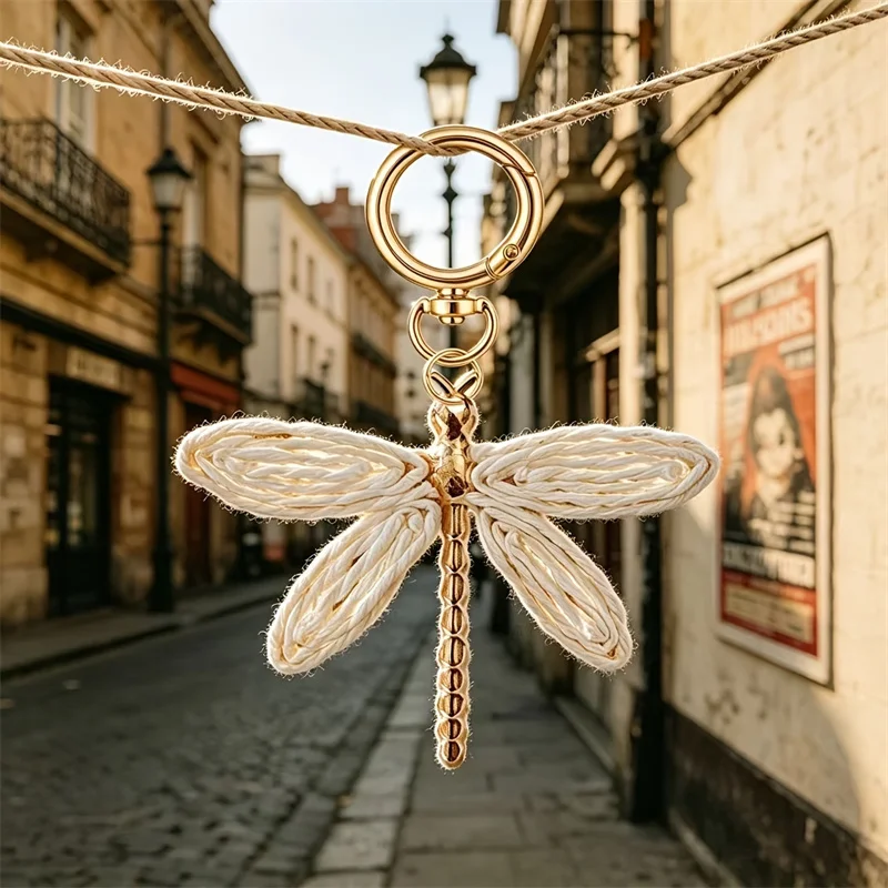 Colorful Woven Dragonfly Keychain Pendant Bohemian Style Pendant Hand-Woven Keychain Accessory Beach Bag Charm